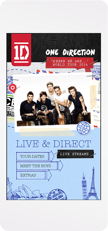 One Direction application menu screen