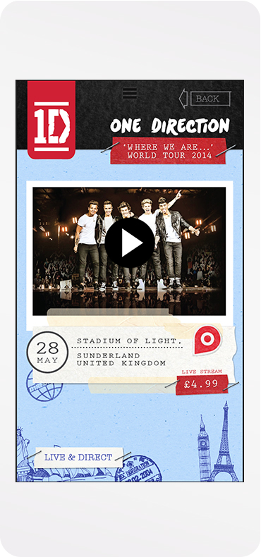 One Direction application event screen